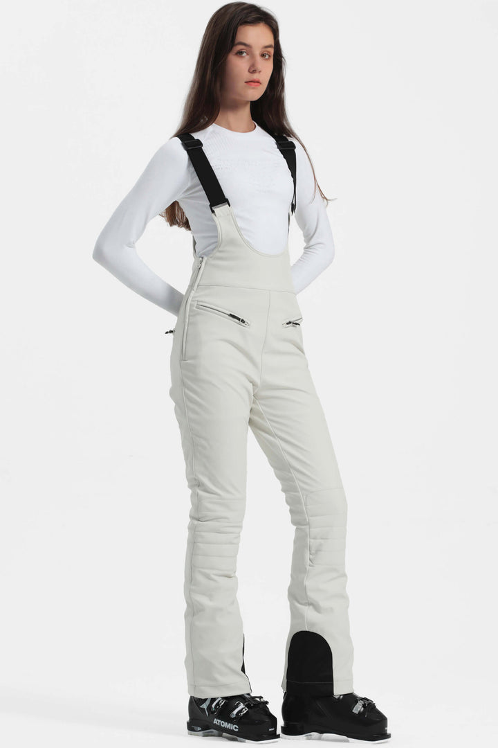 Women's Off White Slim-Fit Stretch Fleece-Lined Ski Bibs