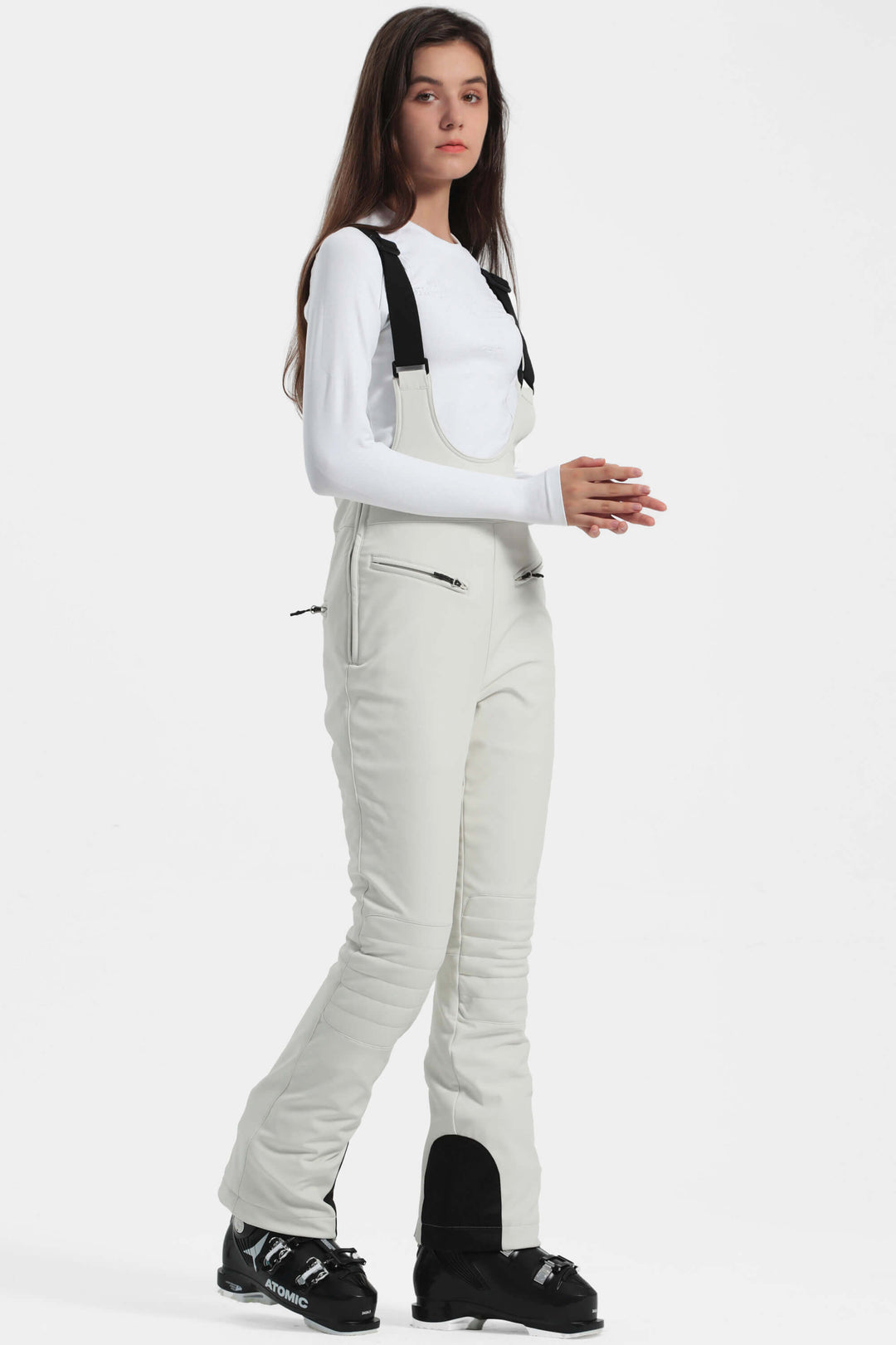 Women's Off White Slim-Fit Stretch Fleece-Lined Ski Bibs