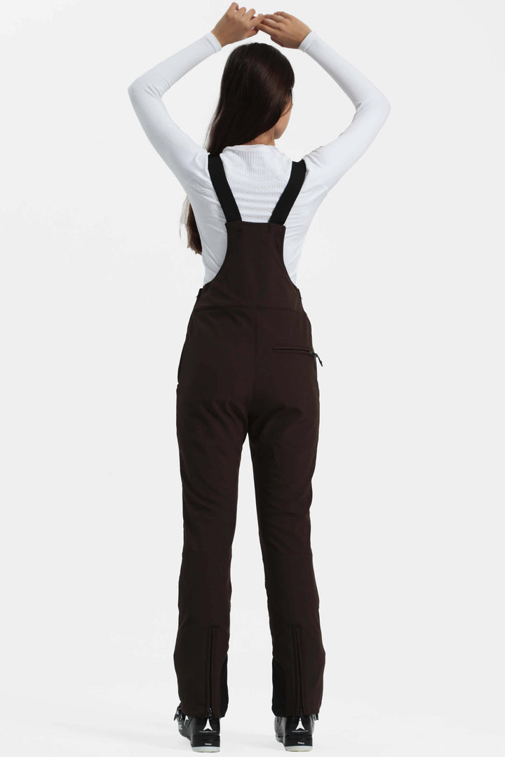 Women's Black Slim-Fit Stretch Fleece-Lined Ski Bibs