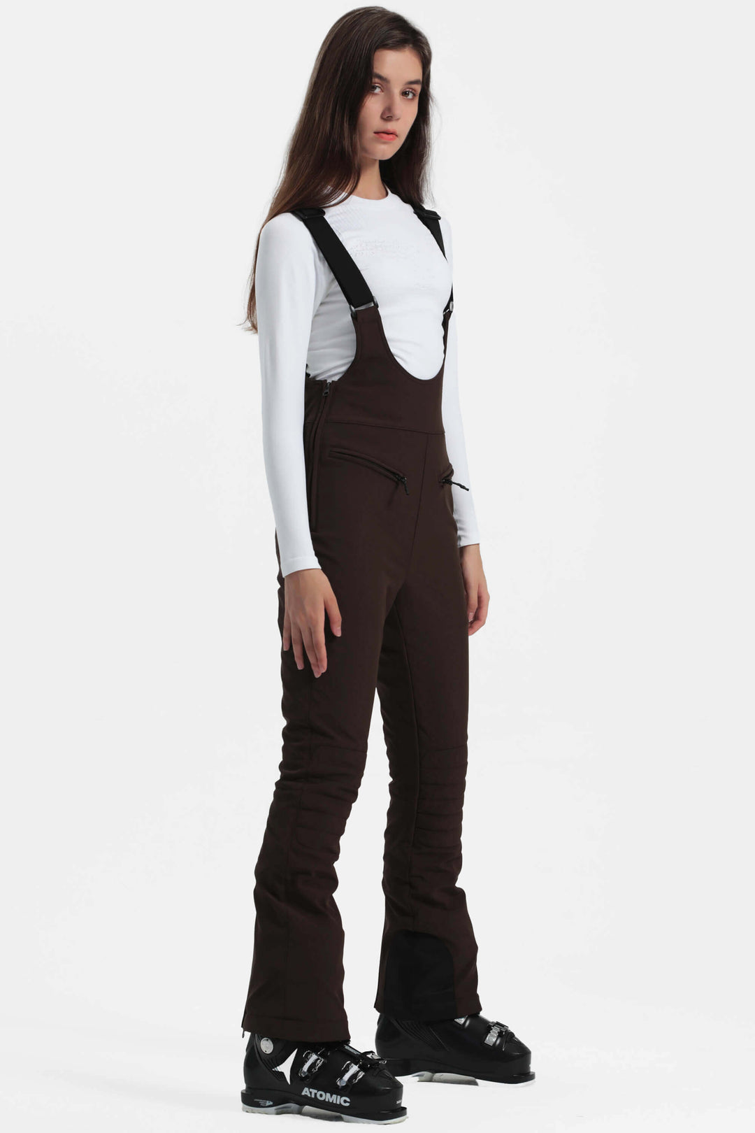 Women's Off White Slim-Fit Stretch Fleece-Lined Ski Bibs