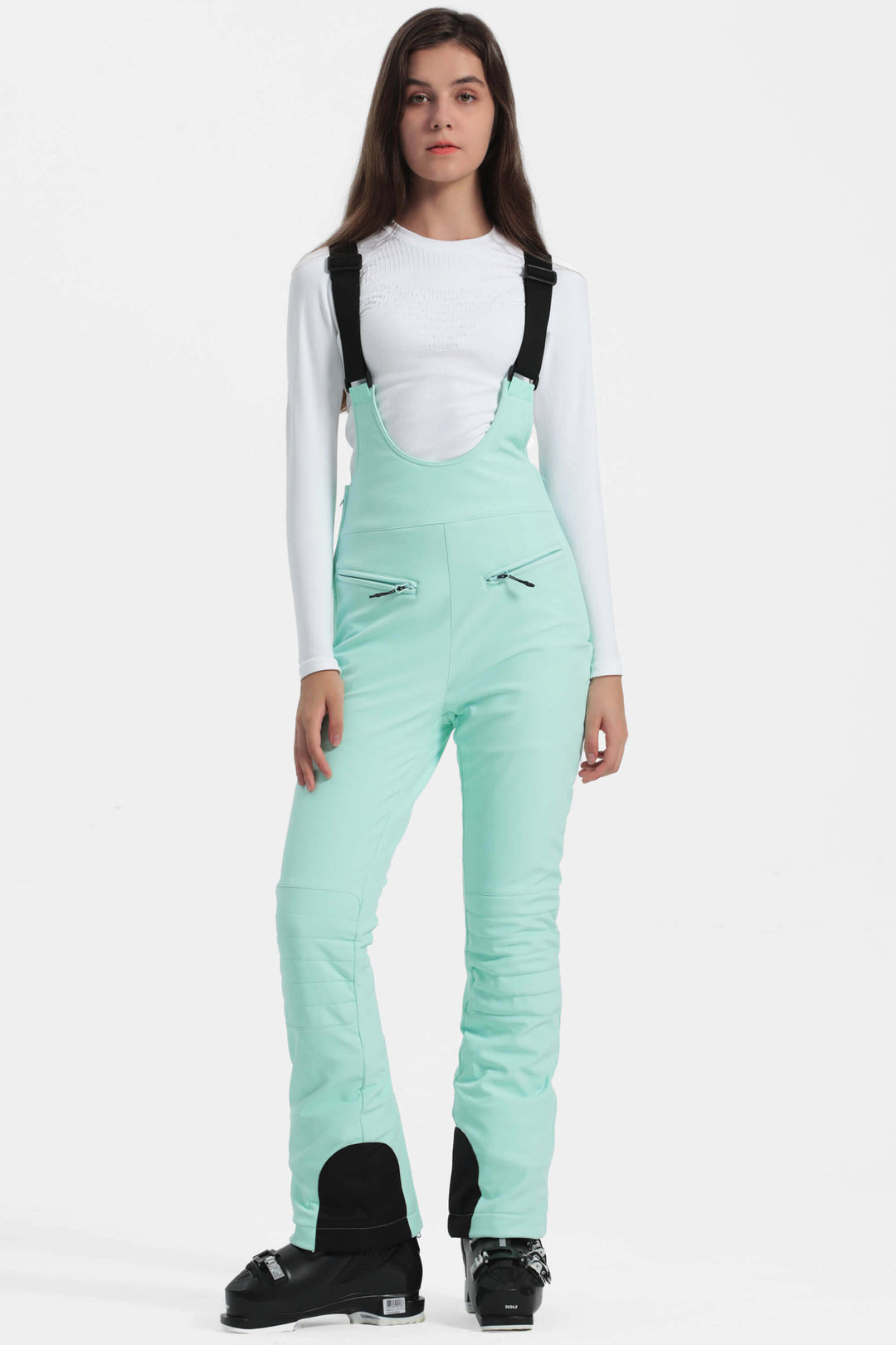 Women's Off White Slim-Fit Stretch Fleece-Lined Ski Bibs