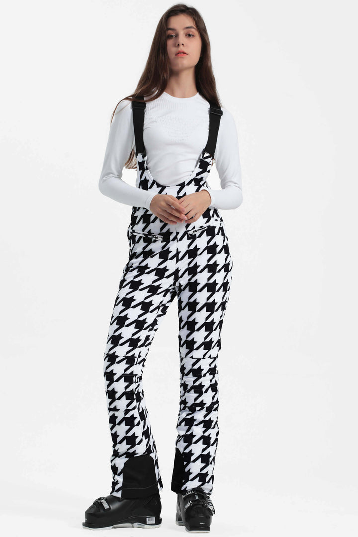 Women's Houndstooth Slim-Fit Stretch Fleece-Lined Ski Bibs