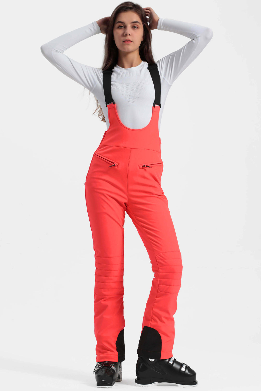 Women's Off White Slim-Fit Stretch Fleece-Lined Ski Bibs