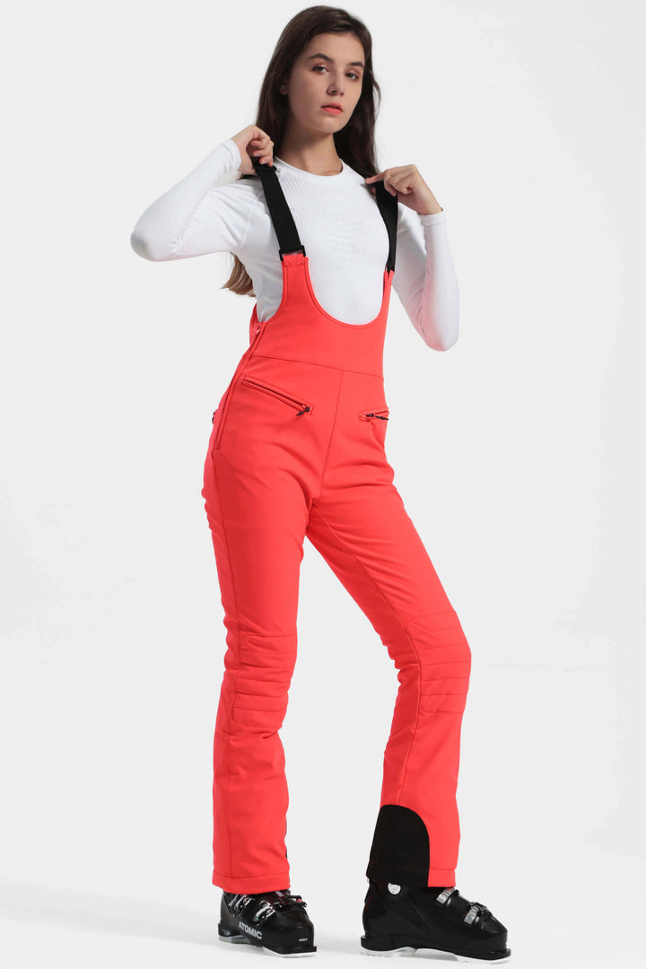 Women's Off White Slim-Fit Stretch Fleece-Lined Ski Bibs