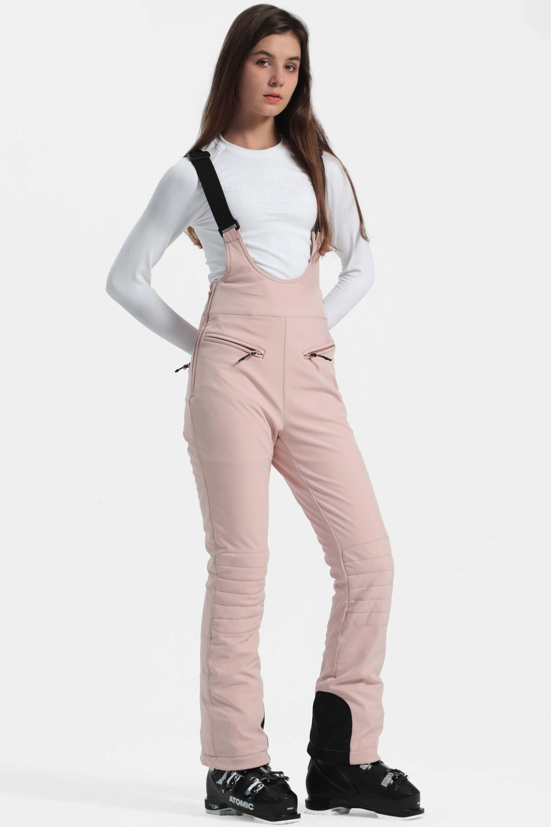 Women's Off White Slim-Fit Stretch Fleece-Lined Ski Bibs