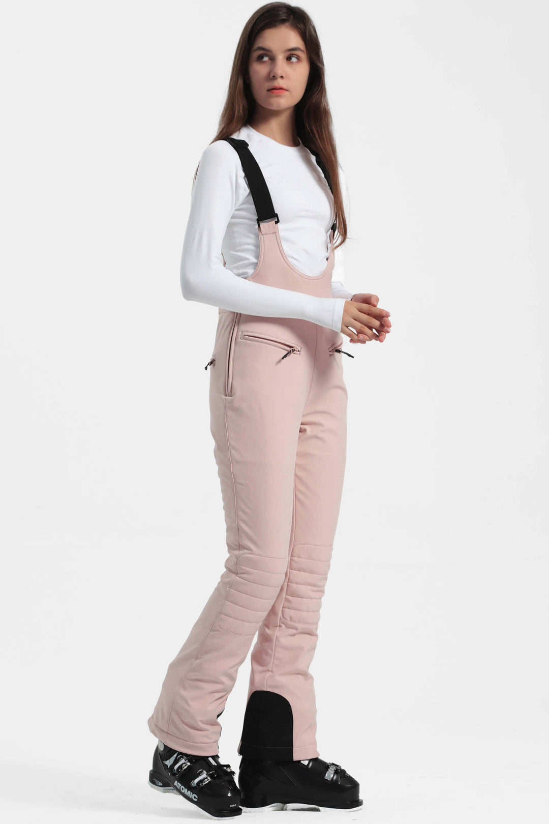 Women's Off White Slim-Fit Stretch Fleece-Lined Ski Bibs