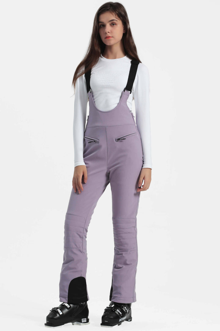 Women's Lavender Slim-Fit Stretch Fleece-Lined Ski Bibs