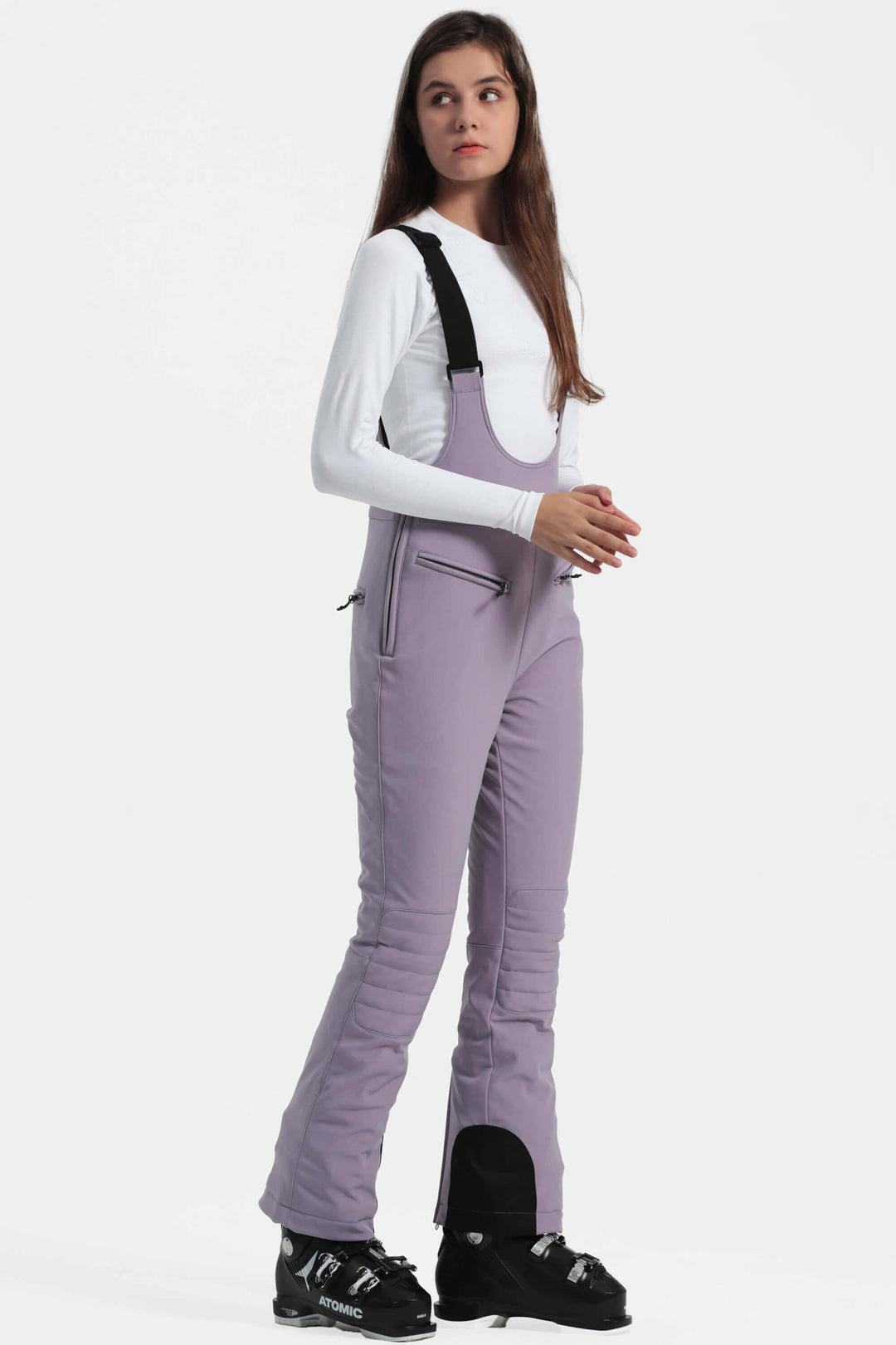 Women's Lavender Slim-Fit Stretch Fleece-Lined Ski Bibs