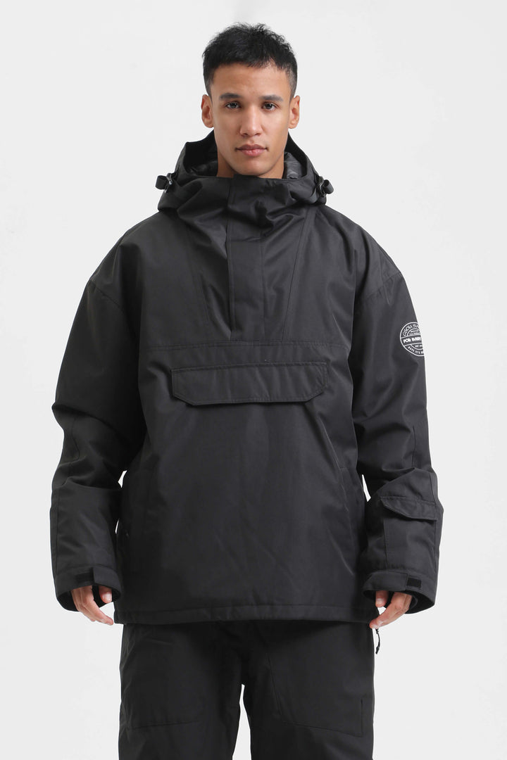 Men's Black Camo Color-Block Insulated Snow Anoraks