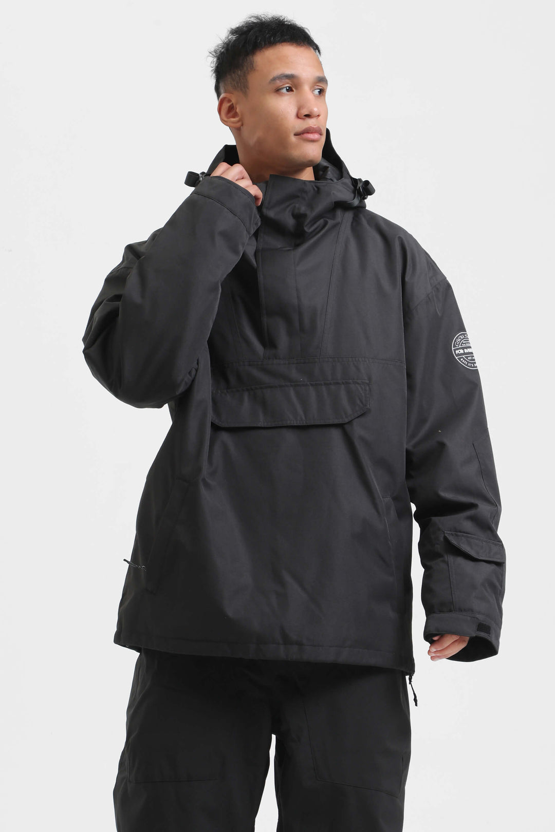 Men's Black Camo Color-Block Insulated Snow Anoraks