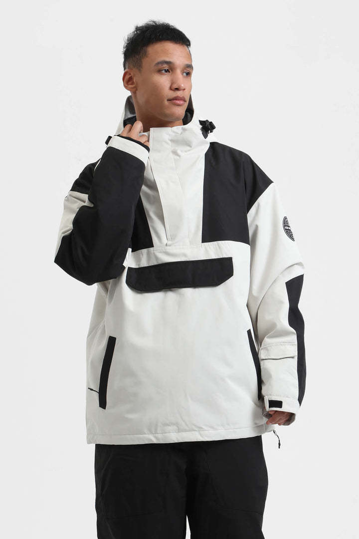 Men's Black Camo Color-Block Insulated Snow Anoraks