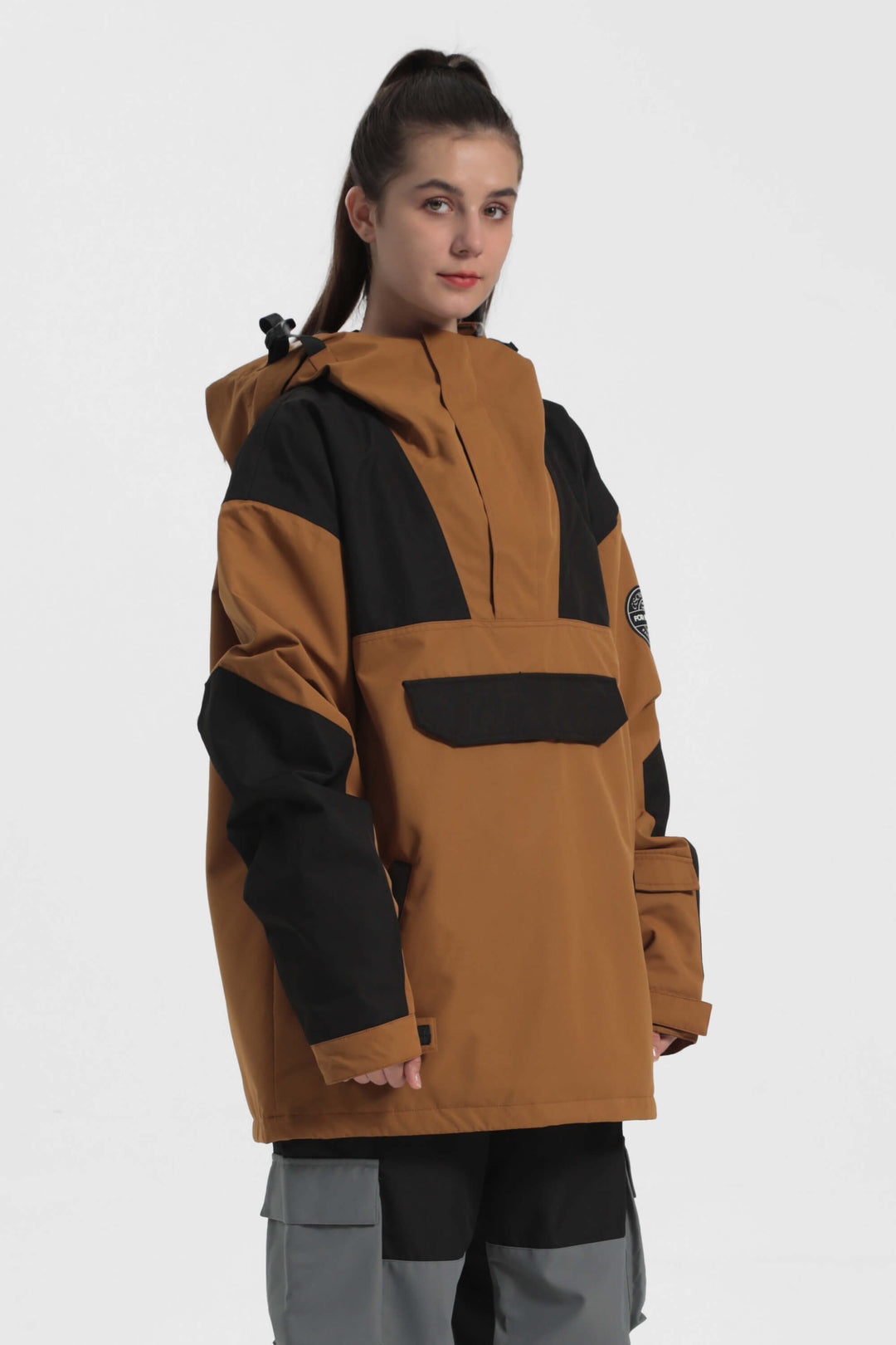 Women's Brown & Black Color-Block Insulated Snow Anoraks