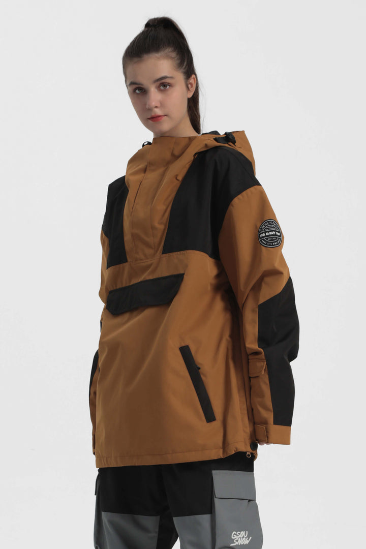 Women's Brown & Black Color-Block Insulated Snow Anoraks