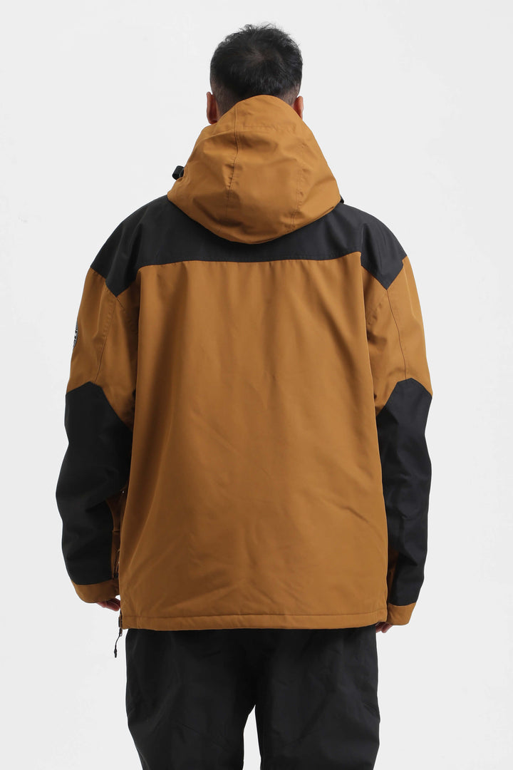 Men's Brown & Black Color-Block Insulated Snow Anoraks