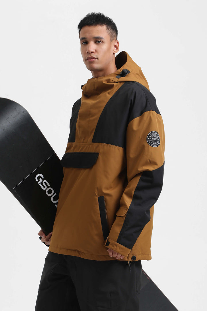 Men's Brown & Black Color-Block Insulated Snow Anoraks