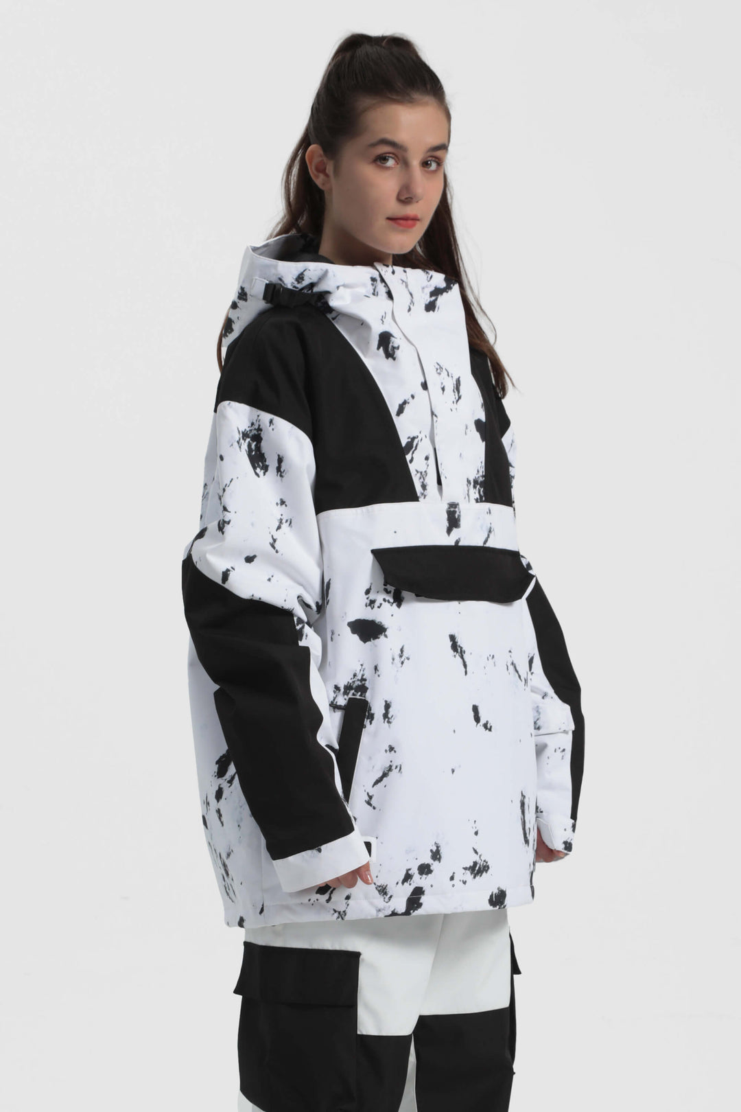 Women's Black Camo Color-Block Insulated Snow Anoraks