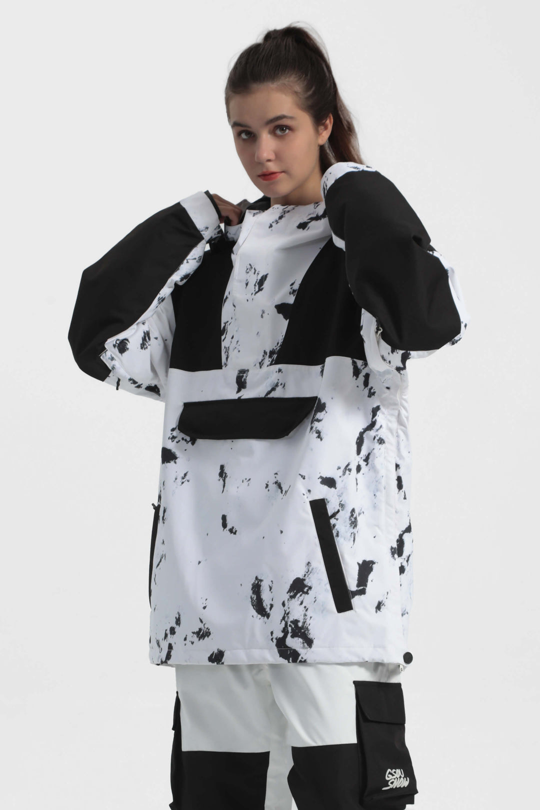 Women's Black Camo Color-Block Insulated Snow Anoraks