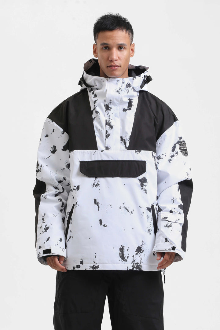 Men's Black Camo Color-Block Insulated Snow Anoraks