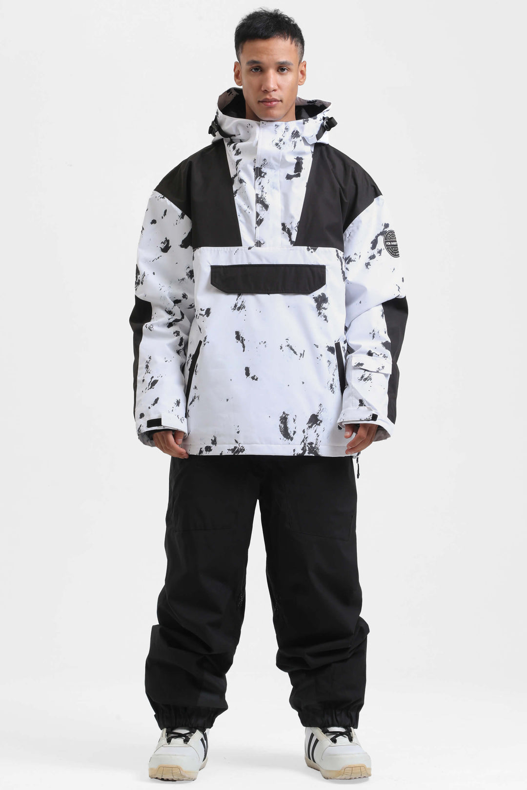 Men's Black Camo Color-Block Insulated Snow Anoraks