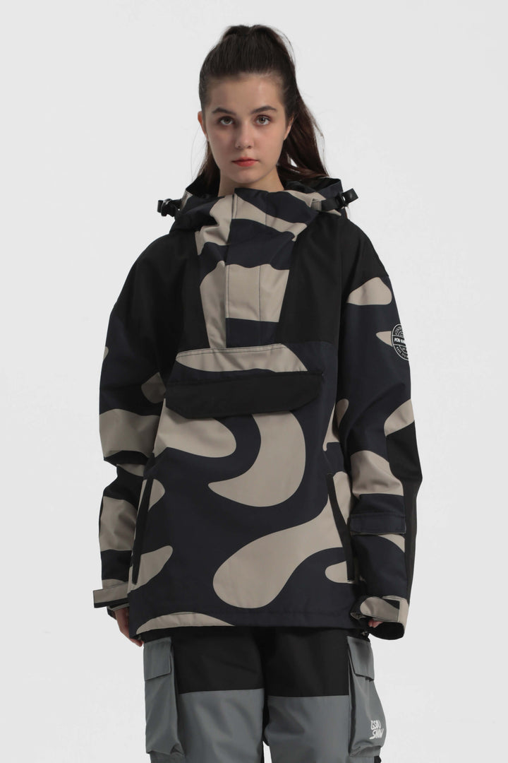 Women's Black Camo Color-Block Insulated Snow Anoraks