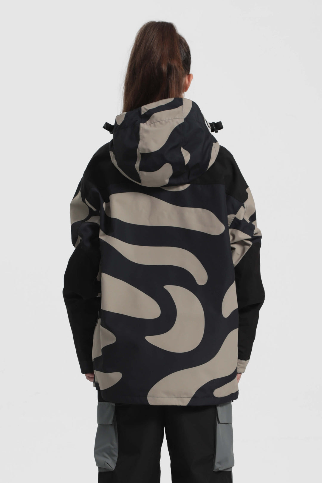 Women's Black Camo Color-Block Insulated Snow Anoraks