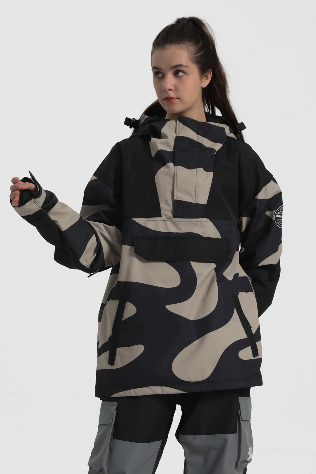 Women's Brown & Black Color-Block Insulated Snow Anoraks