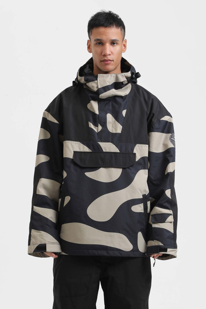 Men's Black Camo Color-Block Insulated Snow Anoraks