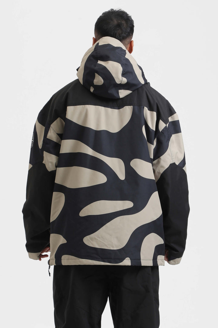 Men's Black Camo Color-Block Insulated Snow Anoraks