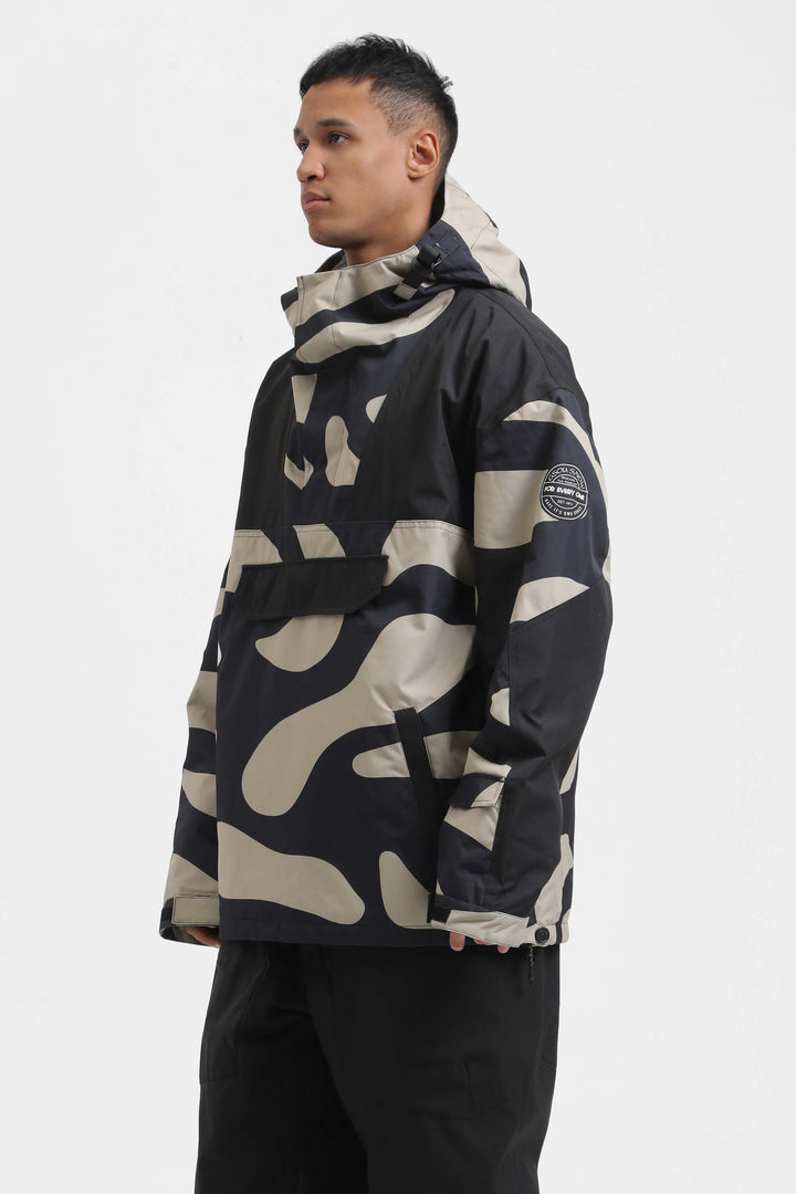 Men's Black Camo Color-Block Insulated Snow Anoraks