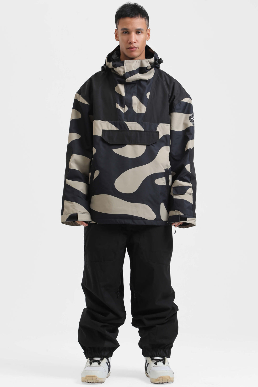 Men's Black Camo Color-Block Insulated Snow Anoraks