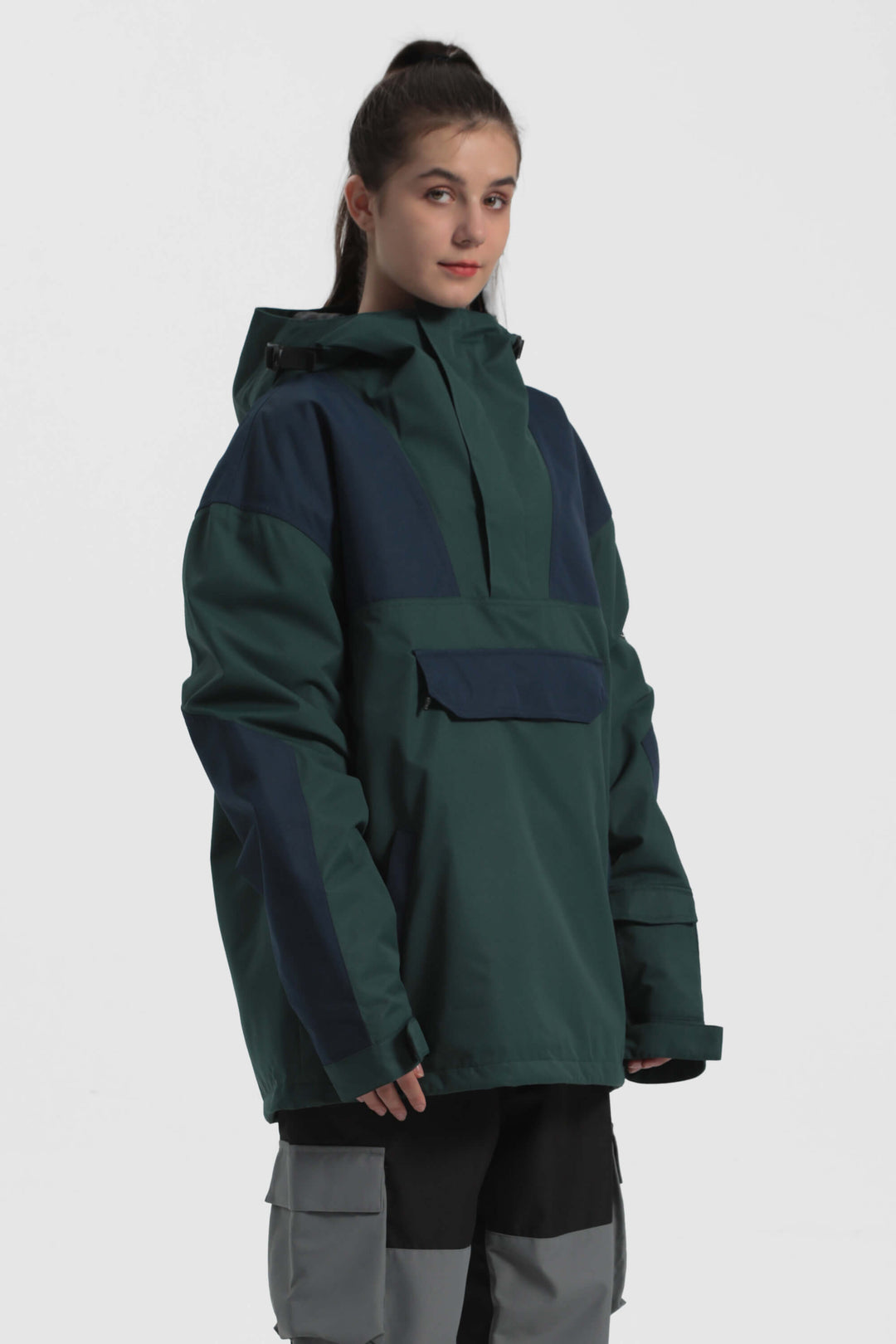 Women's Green & Blue Color-Block Insulated Snow Anoraks