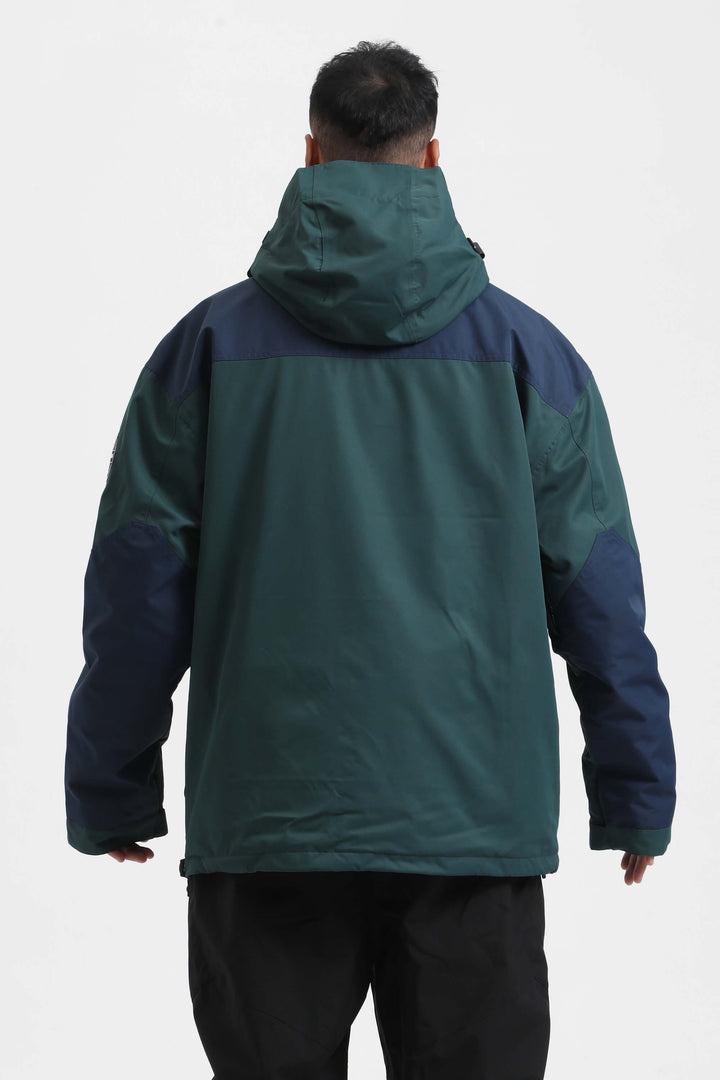 Men's Green & Blue Color-Block Insulated Snow Anoraks