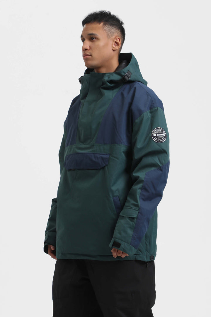 Men's Green & Blue Color-Block Insulated Snow Anoraks