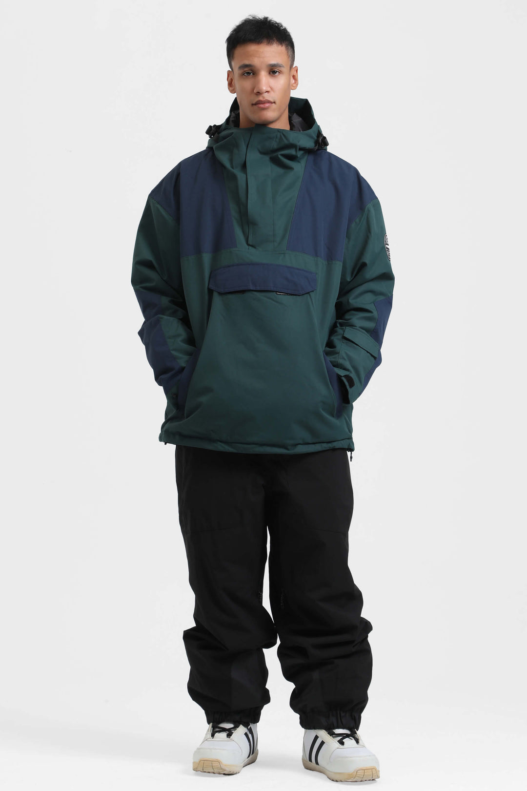 Men's Green & Blue Color-Block Insulated Snow Anoraks