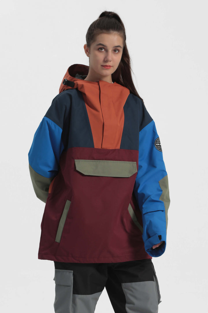 Women's Orange & Blue Color-Block Insulated Snow Anoraks