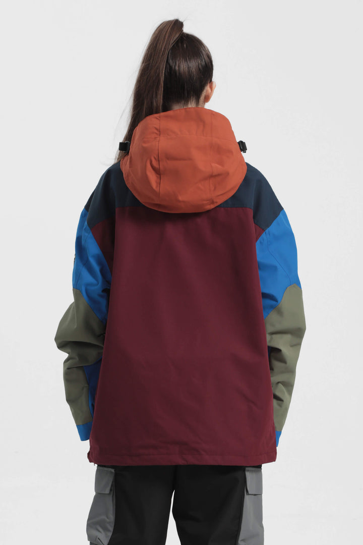 Women's Orange & Blue Color-Block Insulated Snow Anoraks