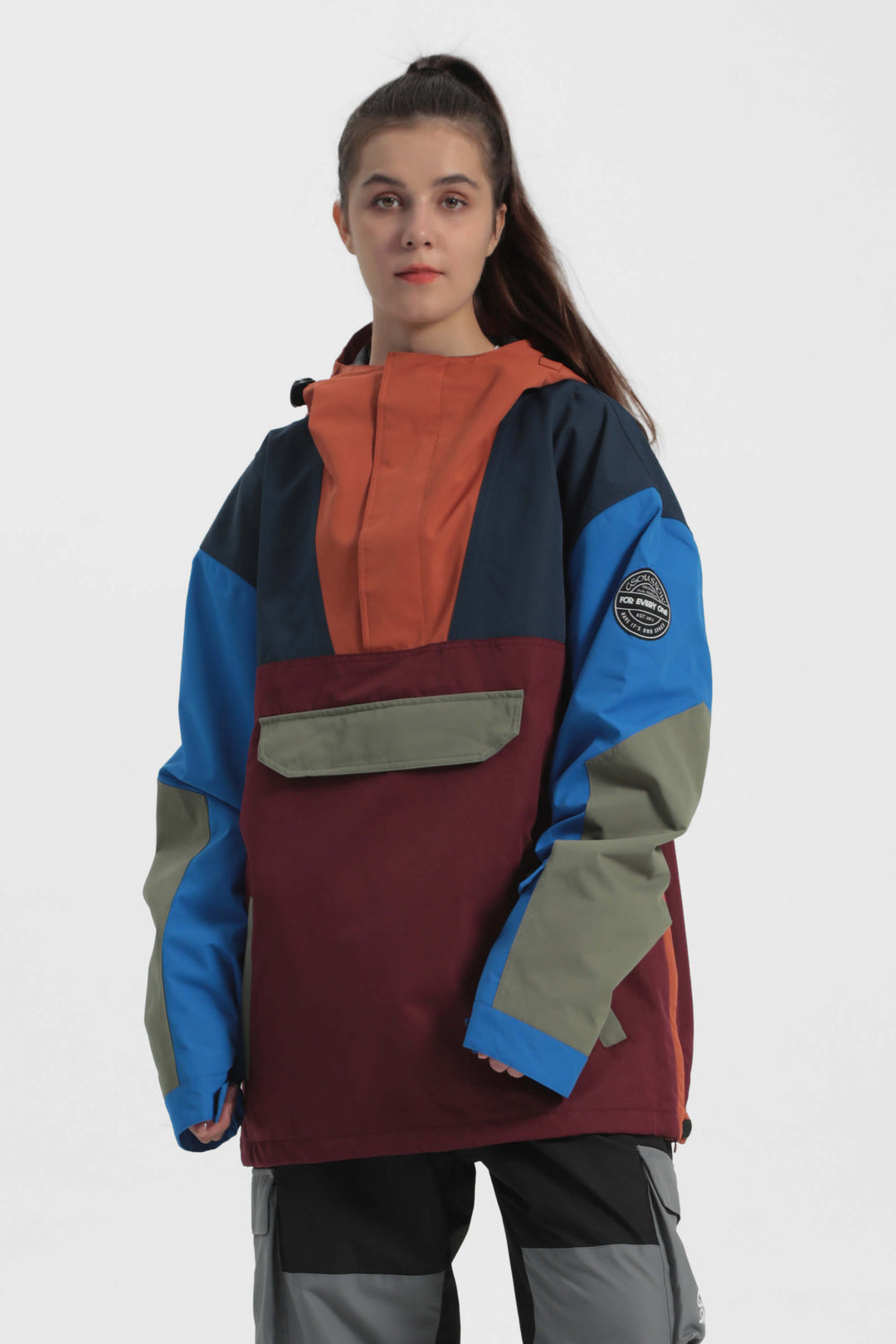 Women's Orange & Blue Color-Block Insulated Snow Anoraks