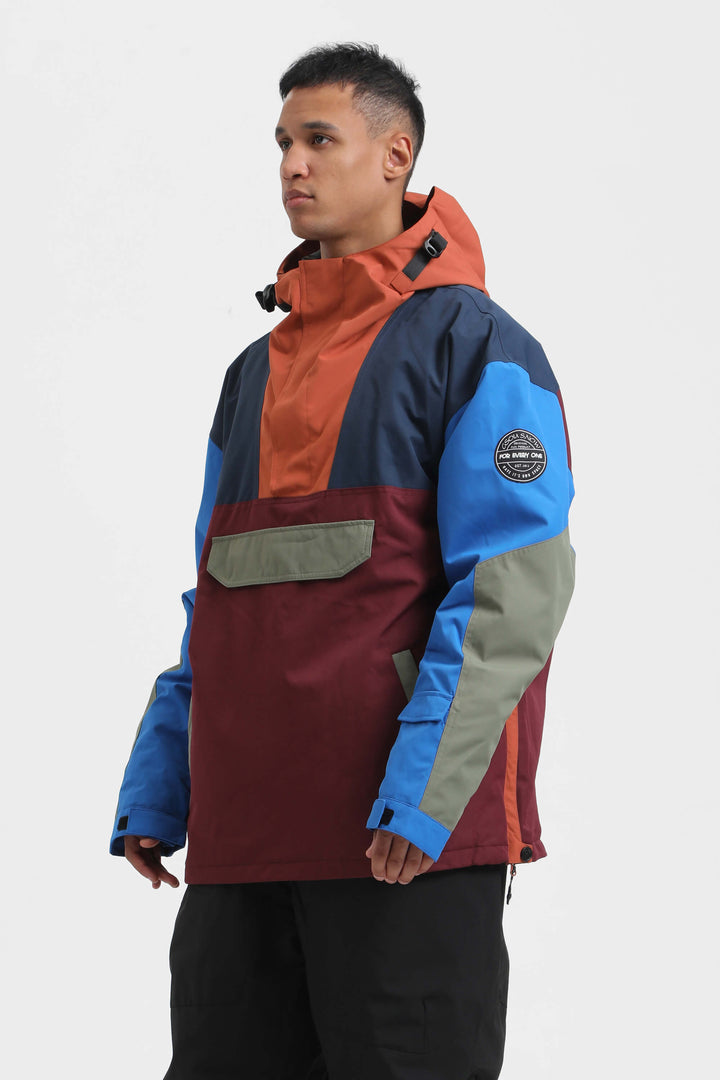 Men's Green & Blue Color-Block Insulated Snow Anoraks