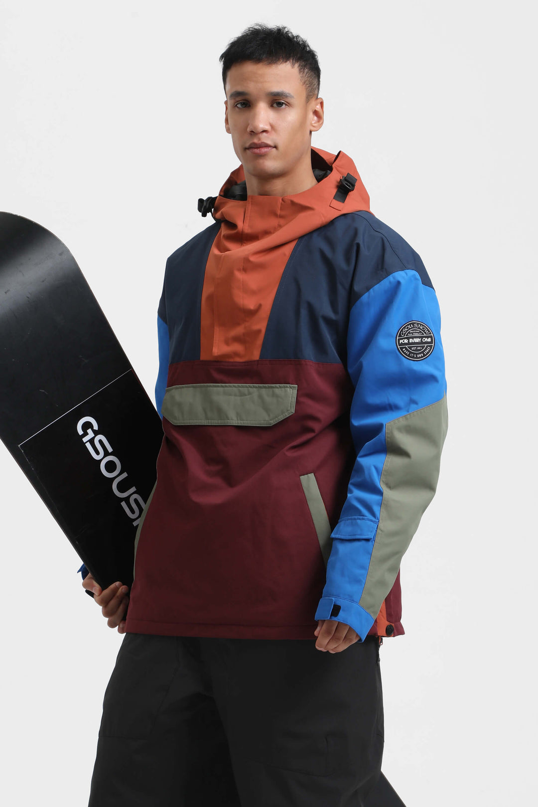 Men's Green & Blue Color-Block Insulated Snow Anoraks