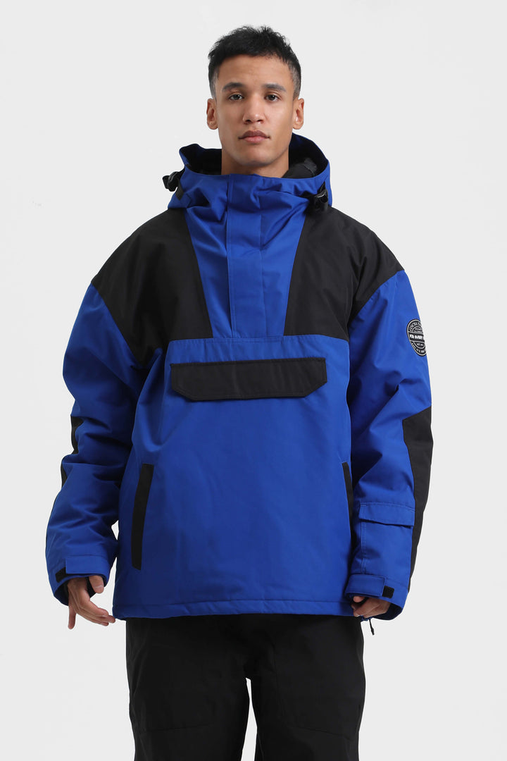 Men's Blue & Black Color-Block Insulated Snow Anoraks