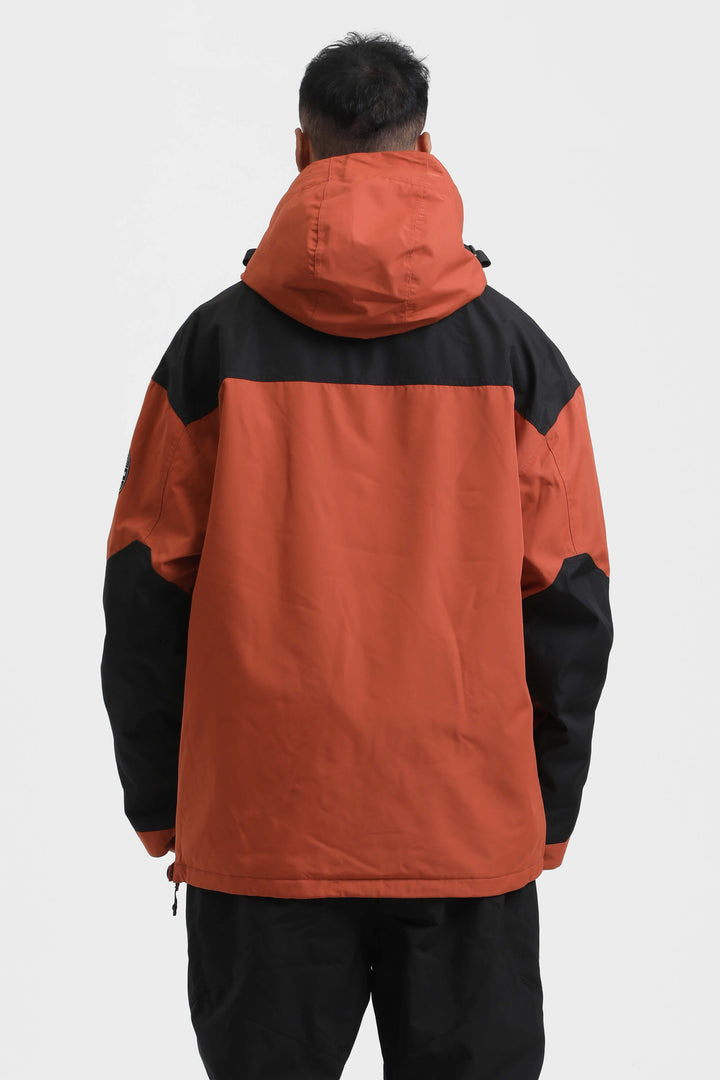 Men's Brown & Black Color-Block Insulated Snow Anoraks