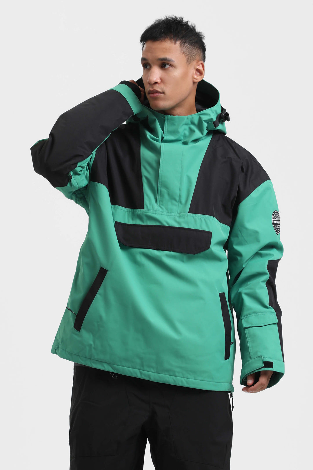 Men's Green & Blue Color-Block Insulated Snow Anoraks