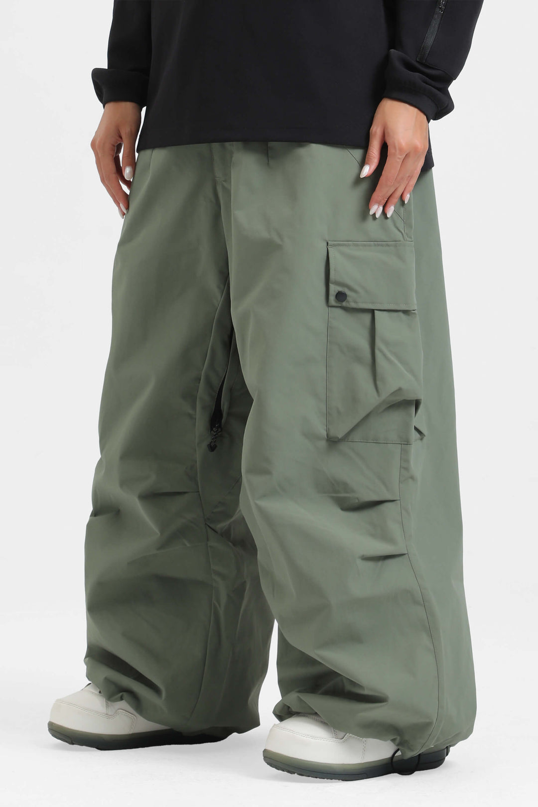 Women's Khaki Lightweight Inner Leg Vents Baggy Snow Pants