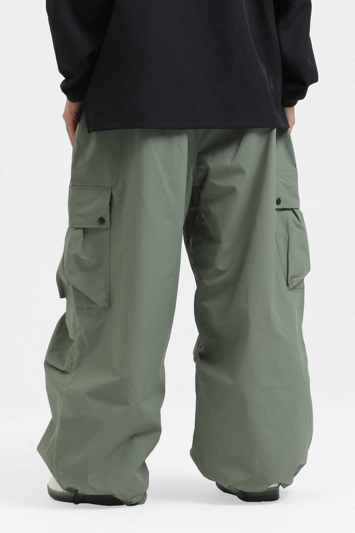 Women's Khaki Lightweight Inner Leg Vents Baggy Snow Pants