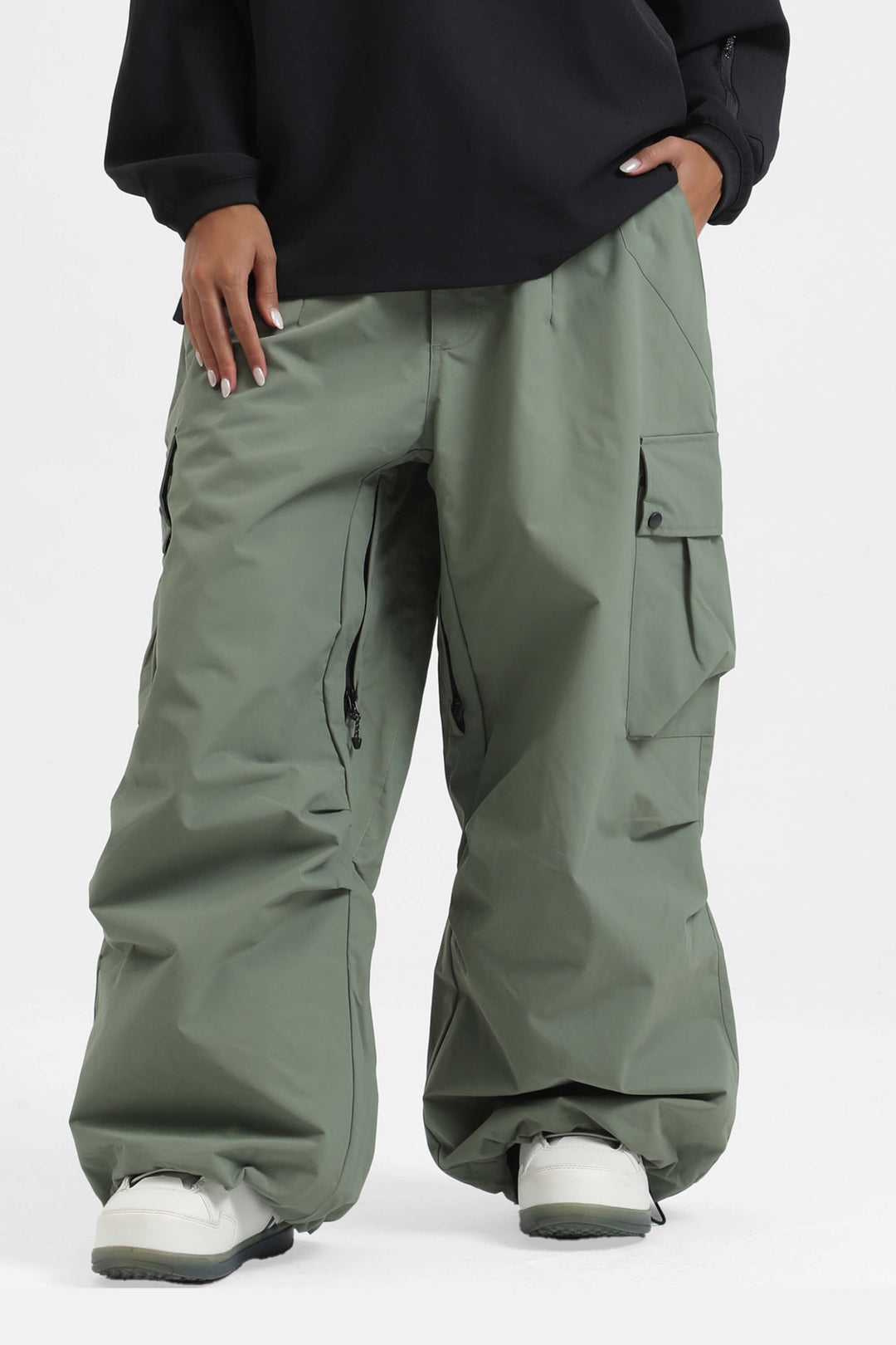 Women's Khaki Lightweight Inner Leg Vents Baggy Snow Pants