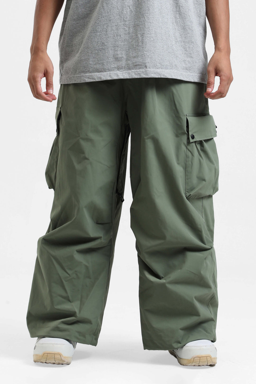 Men's Dark Green Lightweight Inner Leg Vents Baggy Snow Pants