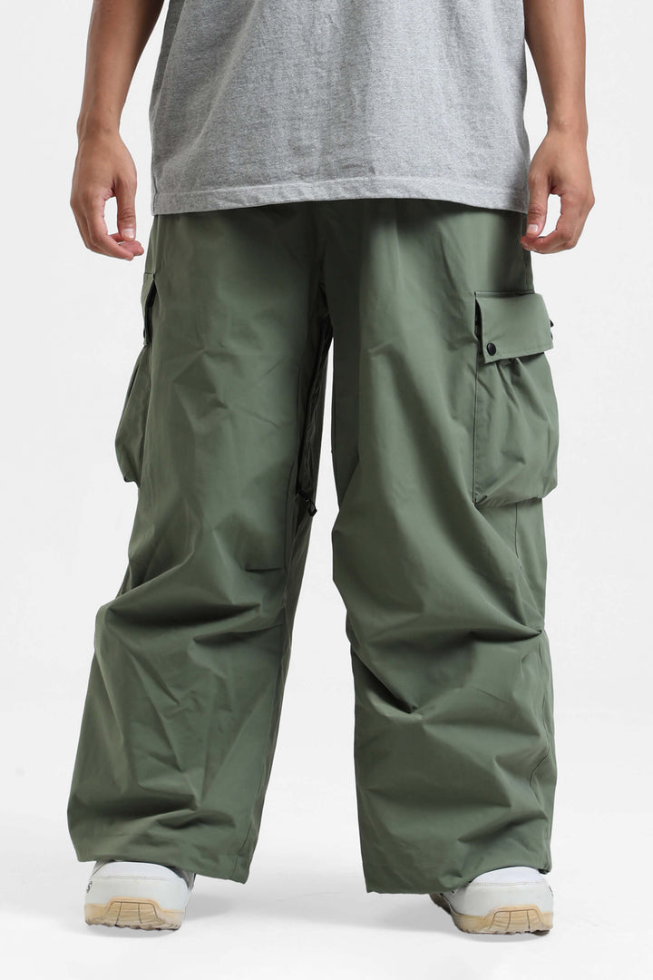 Men's Khaki Lightweight Inner Leg Vents Baggy Snow Pants