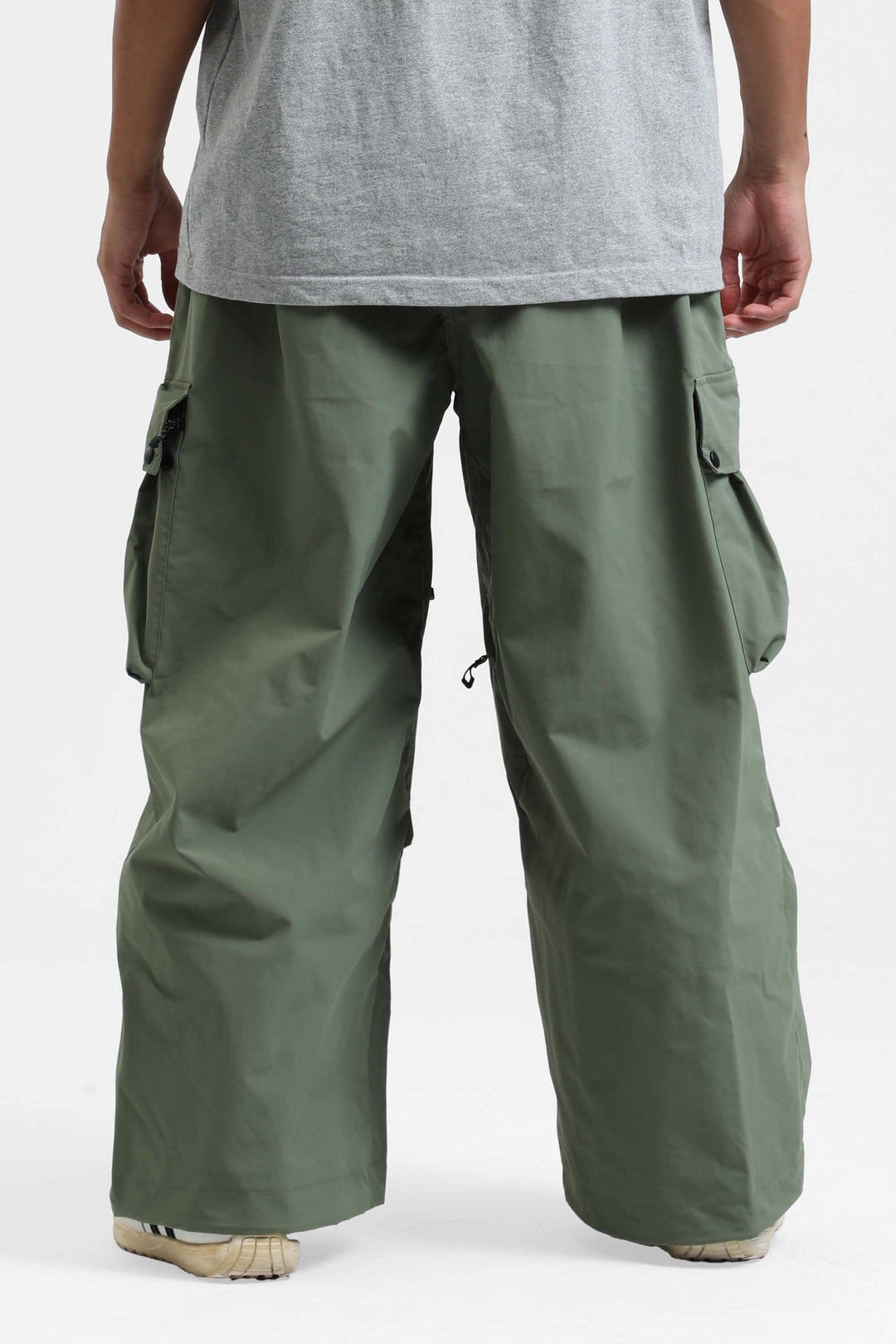 Men's Army Green Lightweight Inner Leg Vents Baggy Snow Pants