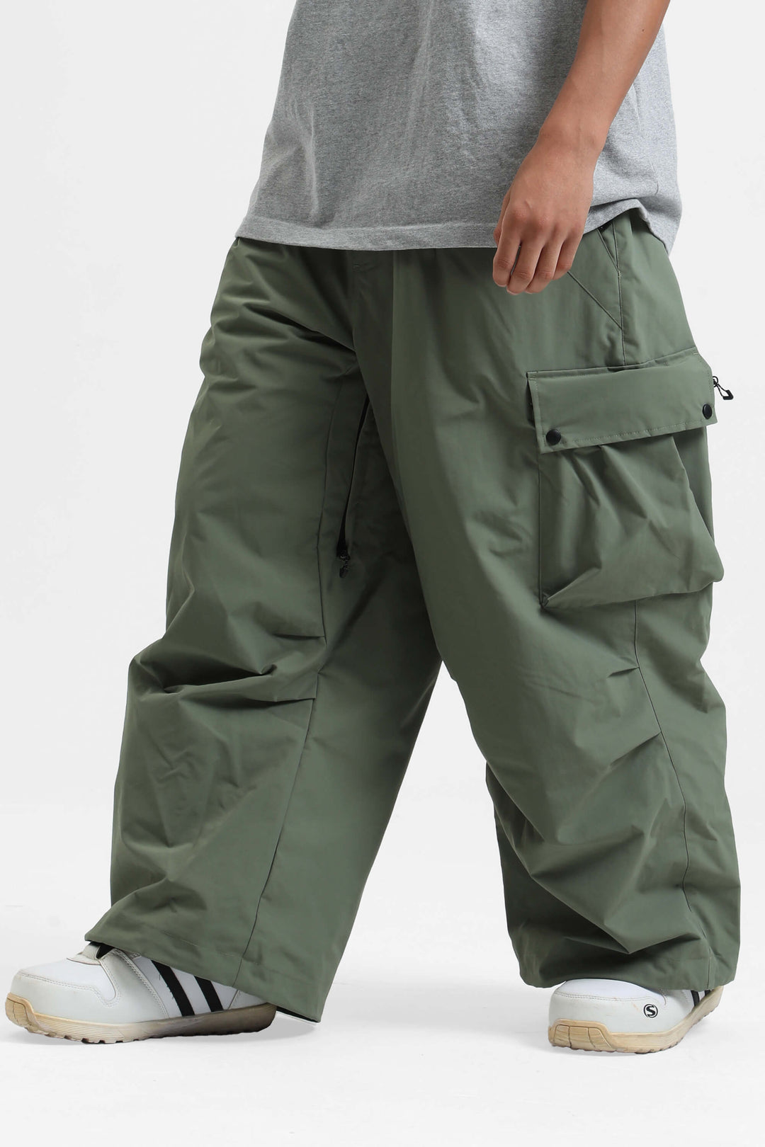 Men's Khaki Lightweight Inner Leg Vents Baggy Snow Pants