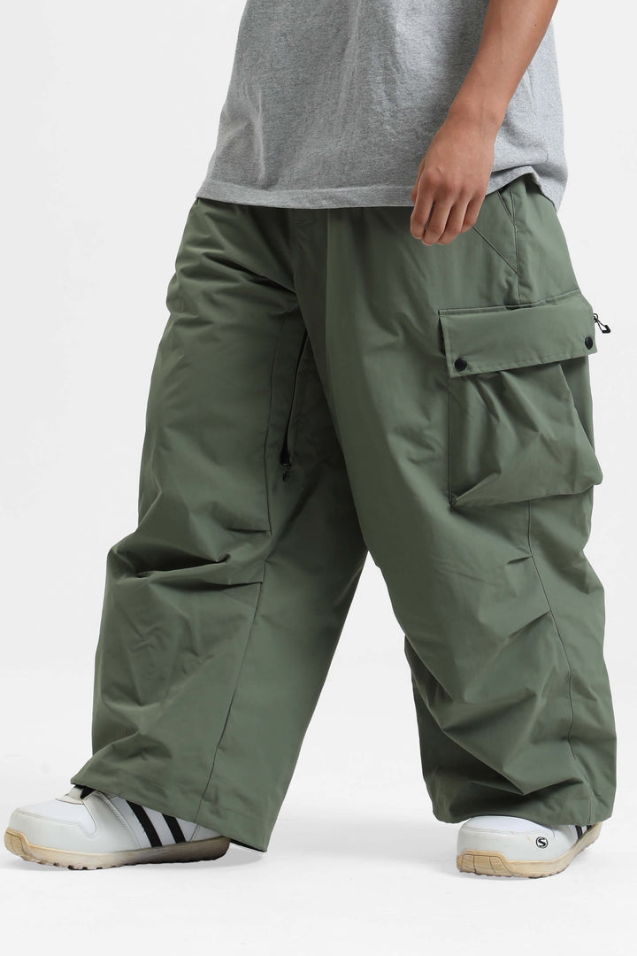 Men's Grey Lightweight Inner Leg Vents Baggy Snow Pants